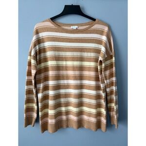 J.Jill Women's Cotton Blend Size Med Tall Heather Brown with Pastel Stripes Soft